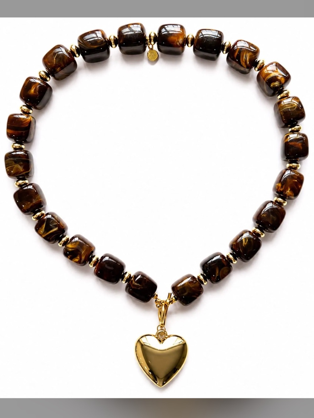 Resin Beads with Gold Heart Pendant NWOT